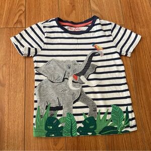 Mini Boden Navy & White Striped Tee with Elephant Appliqué 4-5Y